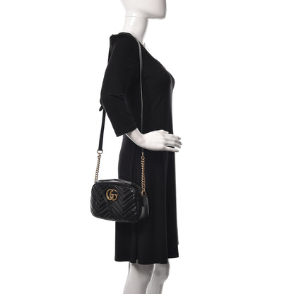 Gucci Calfskin Matelasse Small GG Marmont Chain Shoulder Bag Black 2 of 13