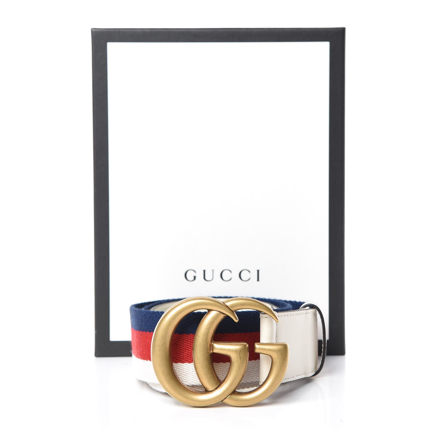 Gucci Nylon Calfskin Sylvie Web Double G 40mm Belt 85 34 Mystic White Hibiscus Red Maritime 6 of 6