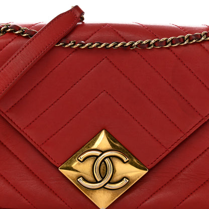 Chanel Lambskin Chevron Quilted Small Pyramid CC Flap Red 8 of 17