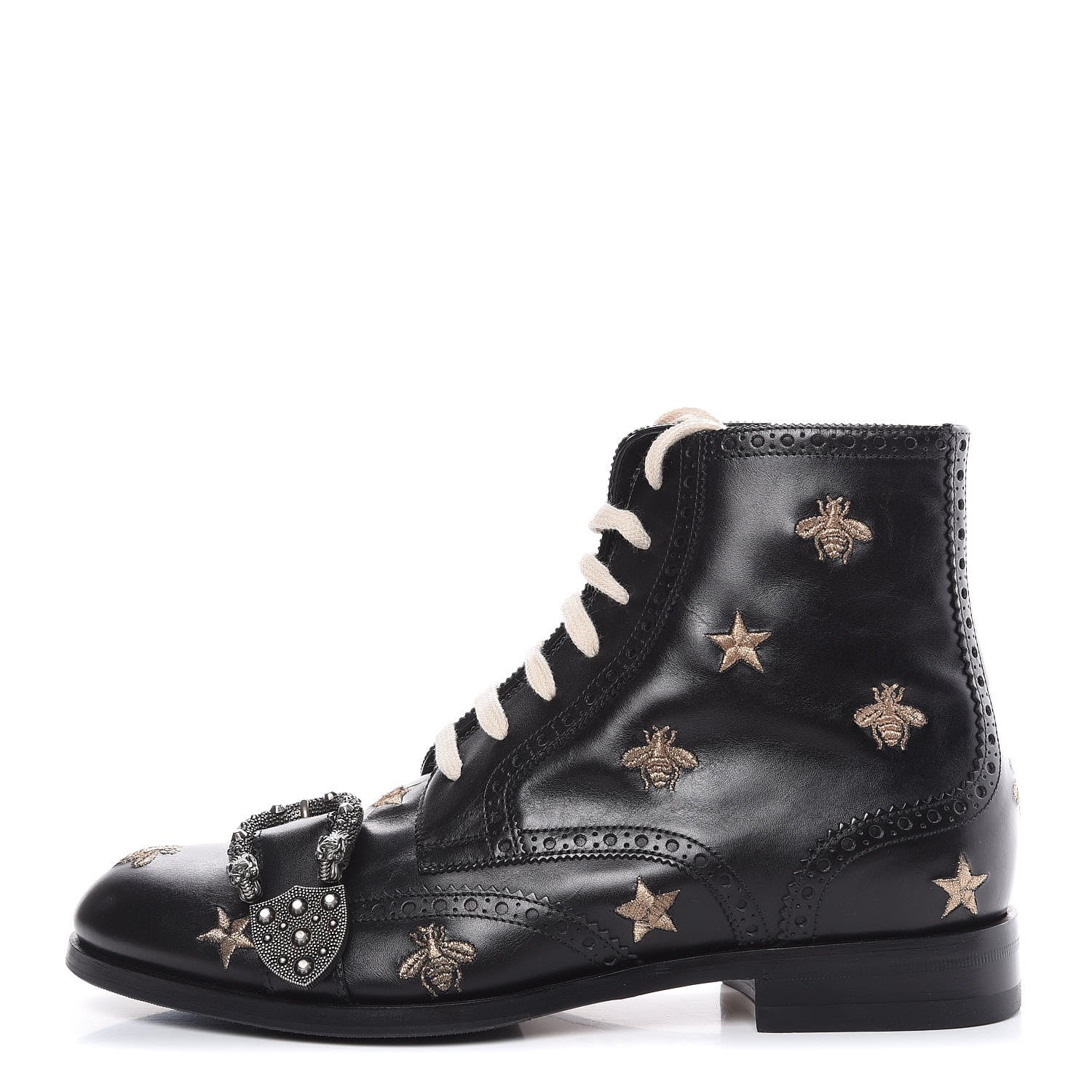 Gucci Calfskin Bee Star Embroidered Mens Queercore Brogue Wingtip Boots 7.5 Black 1 of 10