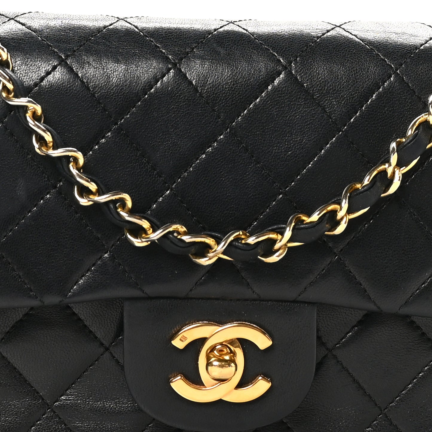 Lambskin Quilted Small Double Flap Black