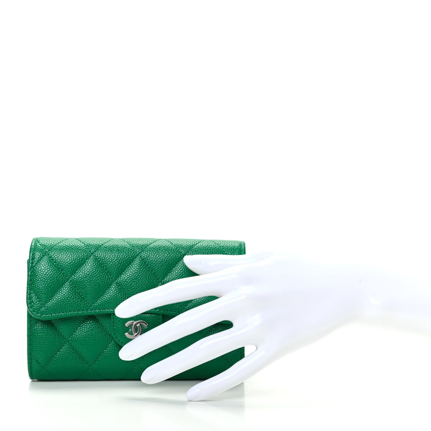 Caviar Quilted Medium Flap Wallet Green