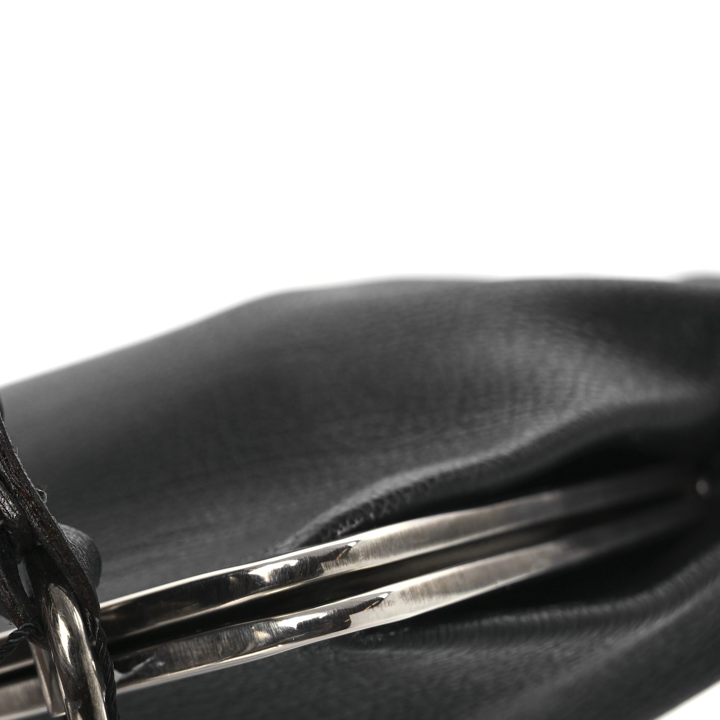 Goatskin Kiss Lock Frame Shoulder Bag Black