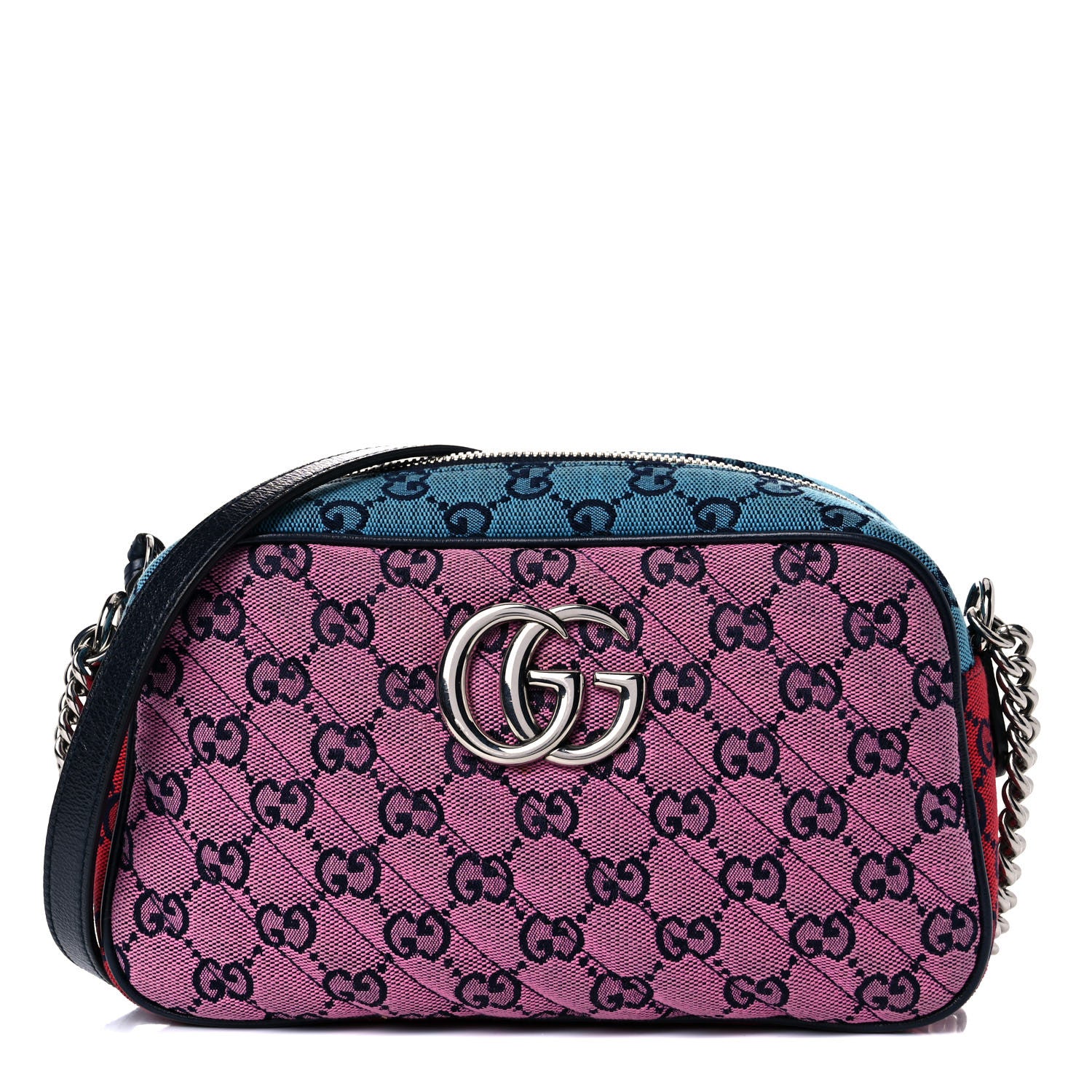 Gucci Monogram Multicolor Matelasse Diagonal Small GG Marmont Chain Shoulder Bag Pink Blue Green Red Light Blue 1 of 12
