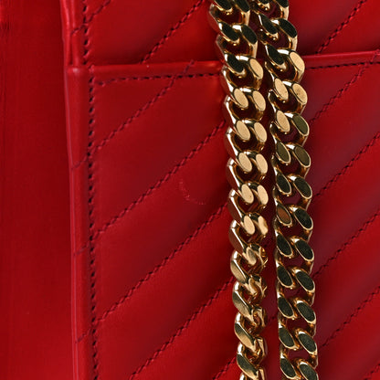 Saint Laurent Smooth Calfskin Matelasse Chevron Large Monogram Satchel Red 11 of 12