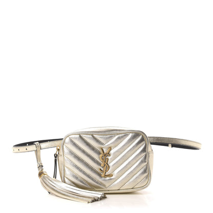 Saint Laurent Metallic Calfskin Matelasse Monogram Lou Belt Bag Platino 1 of 10