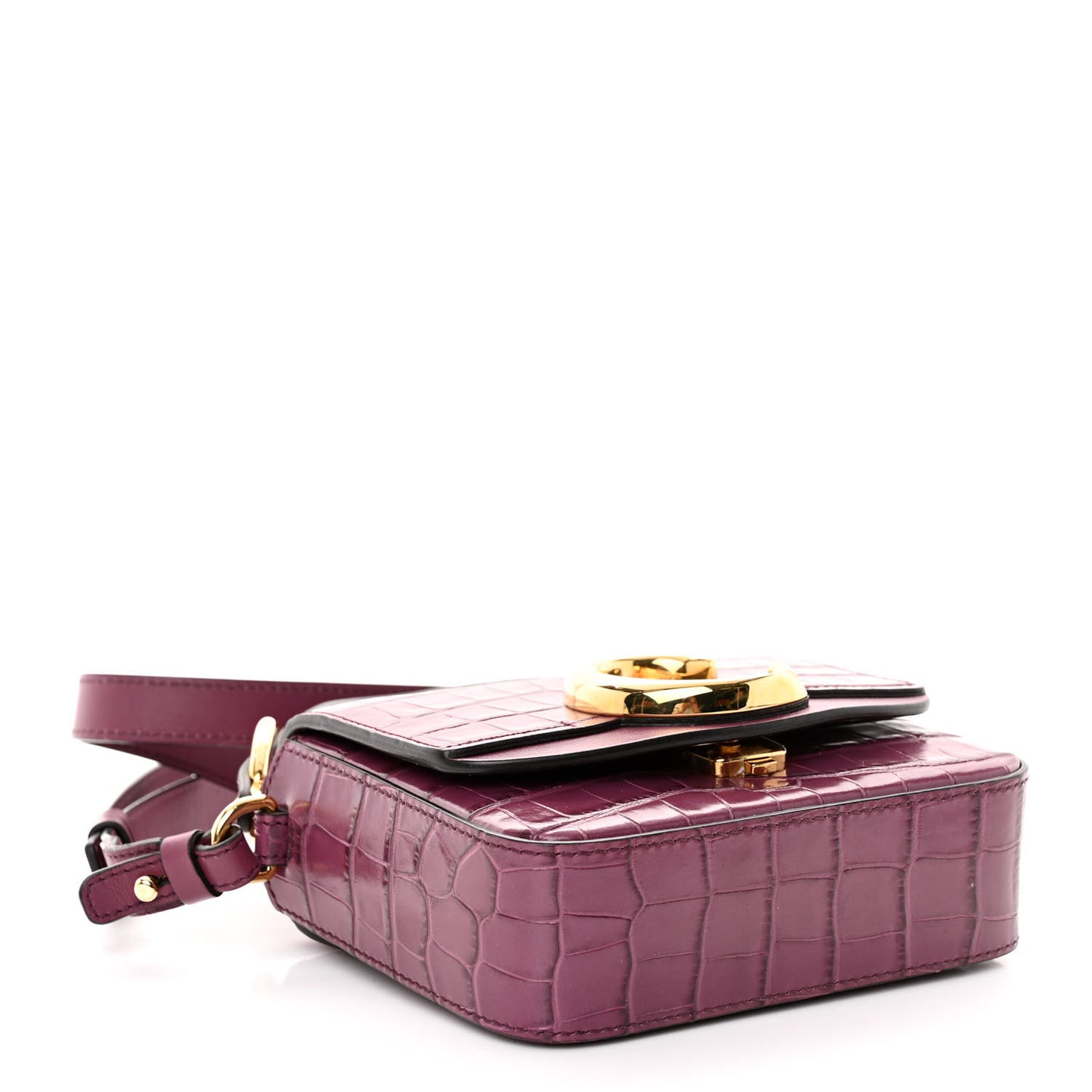 Calfskin Crocodile Embossed Mini C Double Carry Crushed Violet