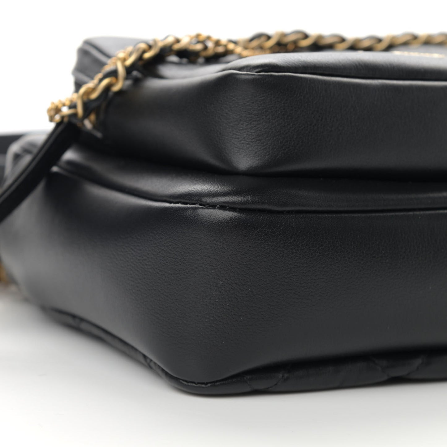 Calfskin Quilted Small Camera Case Black