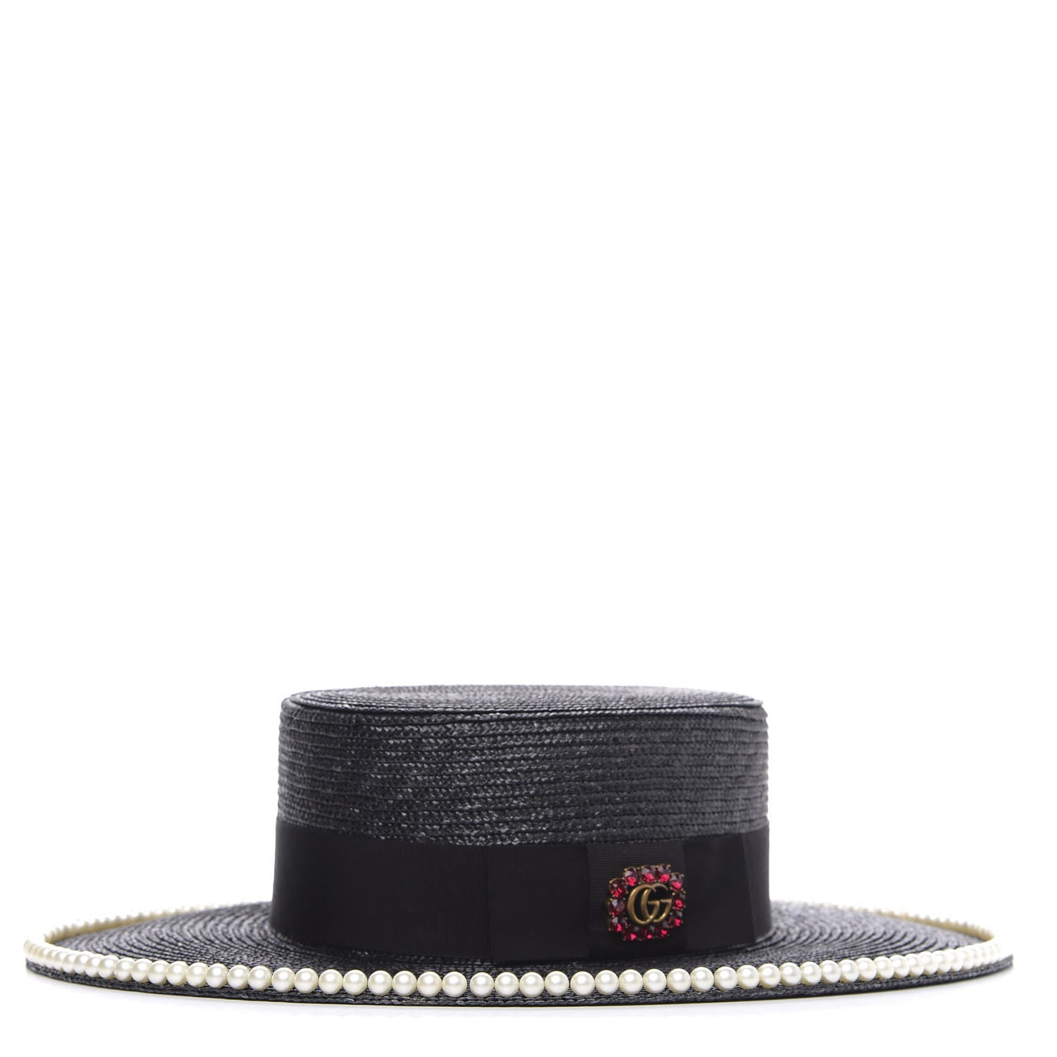 Gucci Straw Pearl Embellished Notte Hat S 56 1 of 8