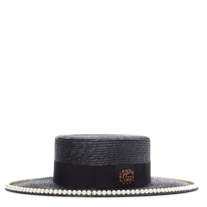 Gucci Straw Pearl Embellished Notte Hat S 56 1 of 8