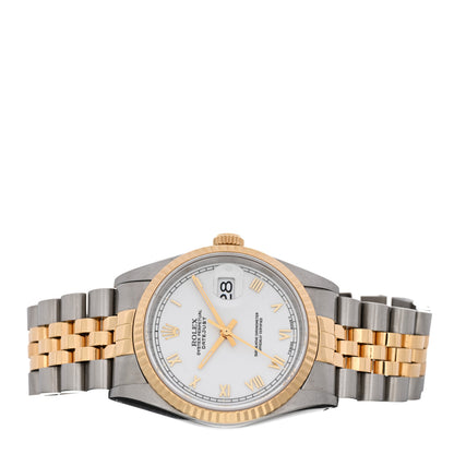 Rolex Stainless Steel 18K Yellow Gold 36mm Oyster Perpetual Datejust Watch White Roman 16233 2 of 4