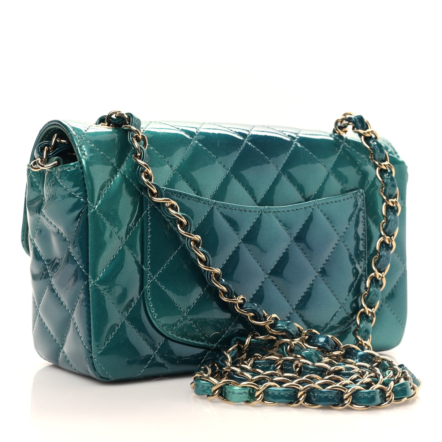 Chanel Shaded Patent Calfskin Quilted Mini Rectangular Flap Green Blue 3 of 10
