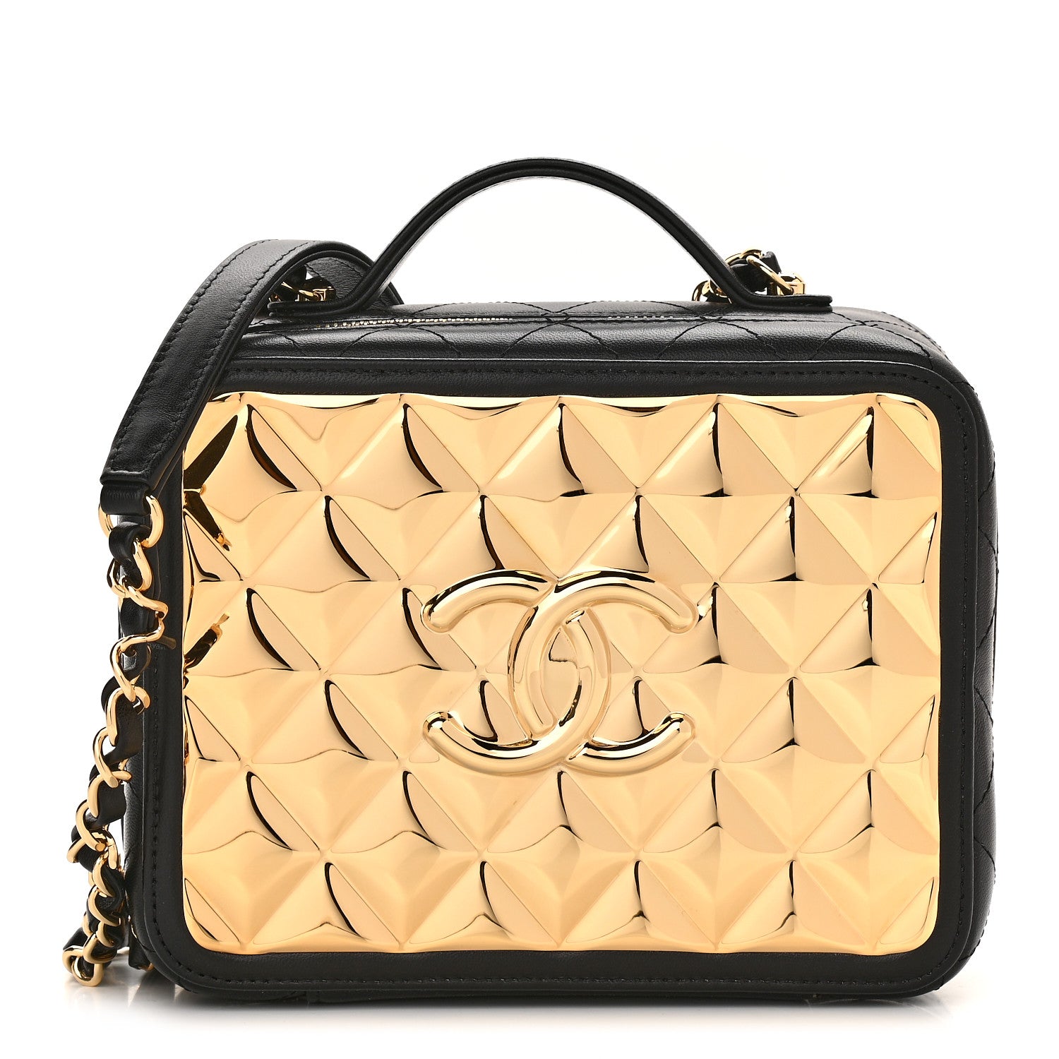 Chanel Lambskin Metal Quilted Golden Plate Vanity Case Black Golden Plate Vanity Case Black Gold 1 of 10