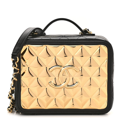 Chanel Lambskin Metal Quilted Golden Plate Vanity Case Black Golden Plate Vanity Case Black Gold 1 of 10