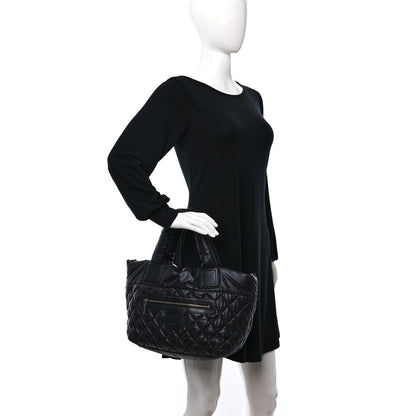 Chanel Nylon Quilted Coco Cocoon Medium Reversible Tote Black Red 3 of 9