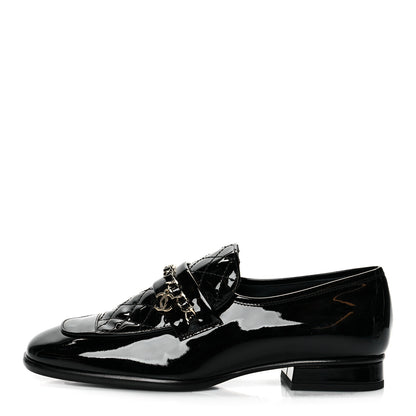 Chanel Patent Calfskin CC Chain Mocassin Loafers 37.5 Black 1 of 7