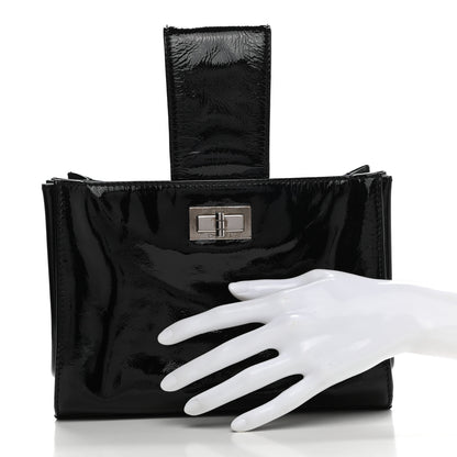 Chanel Patent Mademoiselle Lock Convertible Wrist Clutch Bag Black 2 of 8