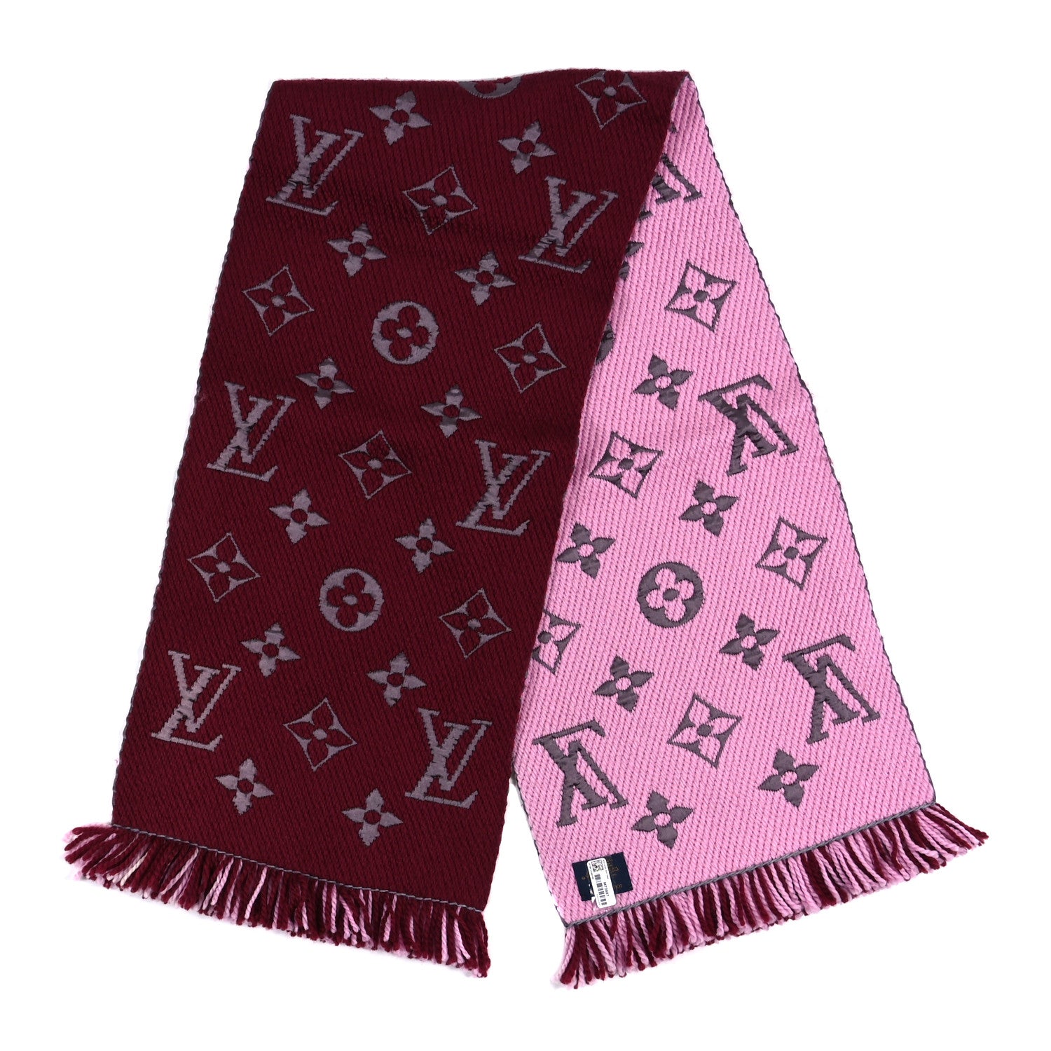 Louis Vuitton Wool Silk Logomania Duo Scarf Wine 2 of 4
