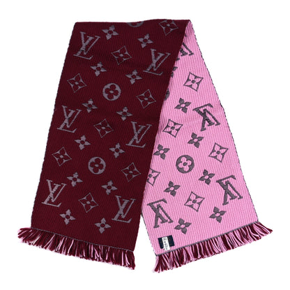 Louis Vuitton Wool Silk Logomania Duo Scarf Wine 2 of 4