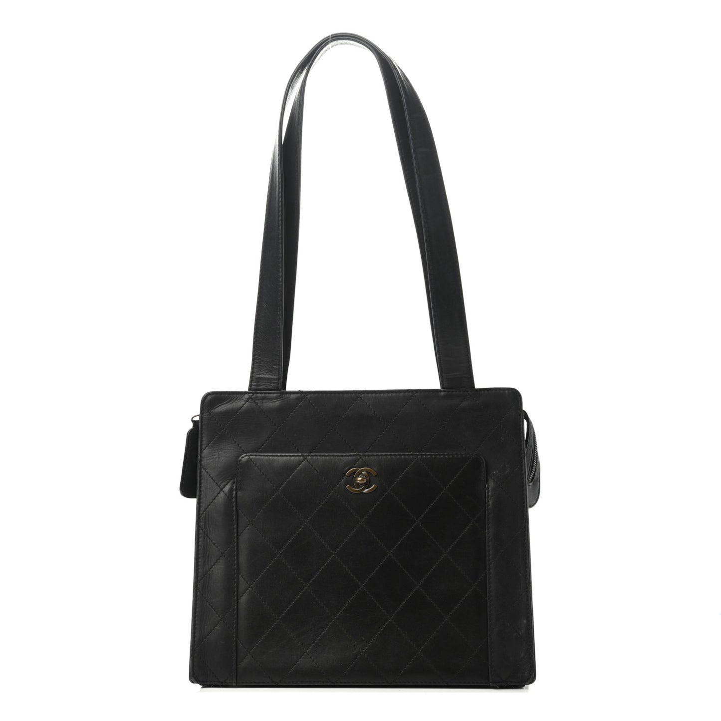Lambskin Stitched Shoulder Bag Black