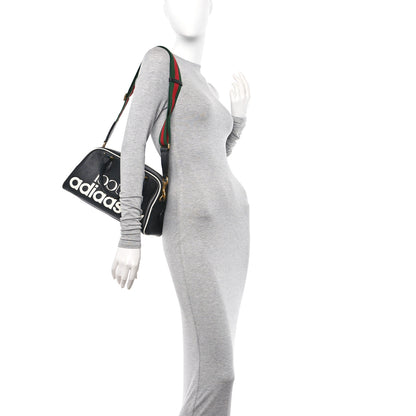 Gucci X ADIDAS Textured Dollar Calfskin Web Trefoil Logo Embossed Mini Bowling Bag Black Off White 2 of 12