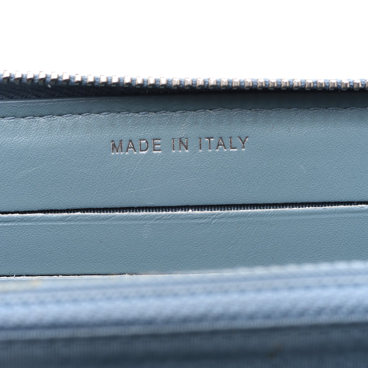 Lambskin Camellia Embossed Studded Medium Zip Around Blue
