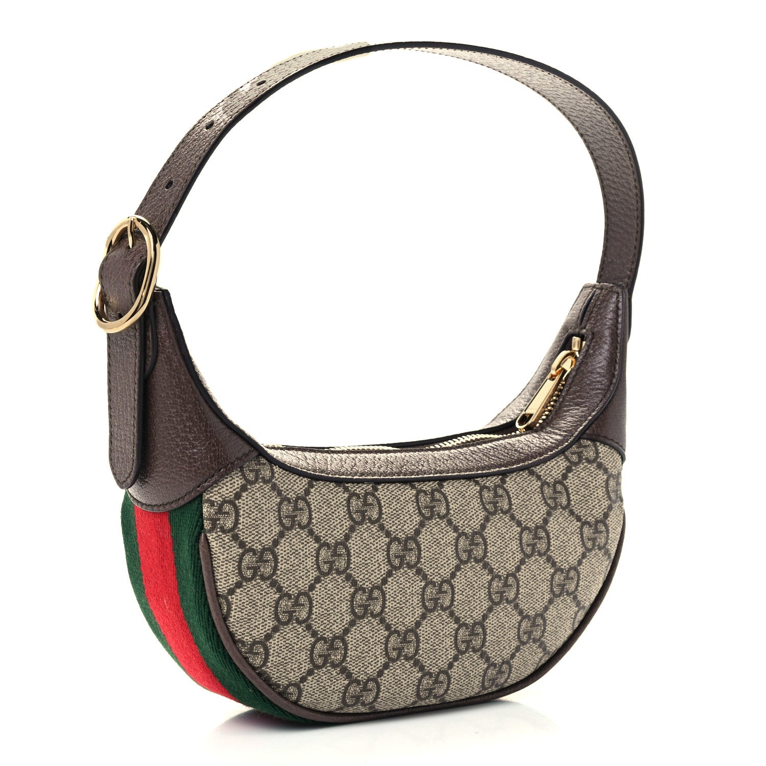 Gucci GG Supreme Monogram Textured Calfskin Web Mini Ophidia Half Moon Hobo Beige Ebony New Acero 3 of 14