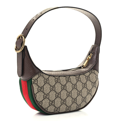 Gucci GG Supreme Monogram Textured Calfskin Web Mini Ophidia Half Moon Hobo Beige Ebony New Acero 3 of 14