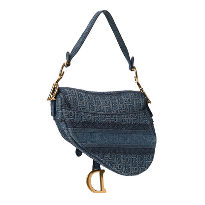 Christian Dior Oblique Embroidered Saddle Bag Denim Blue 2 of 6