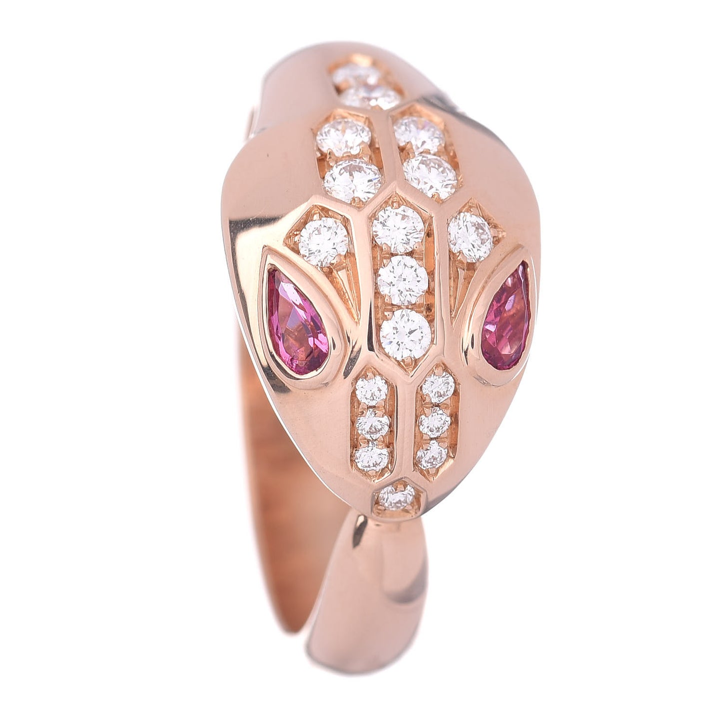 18K Rose Gold Diamond Tourmaline Serpenti Ring 57 8