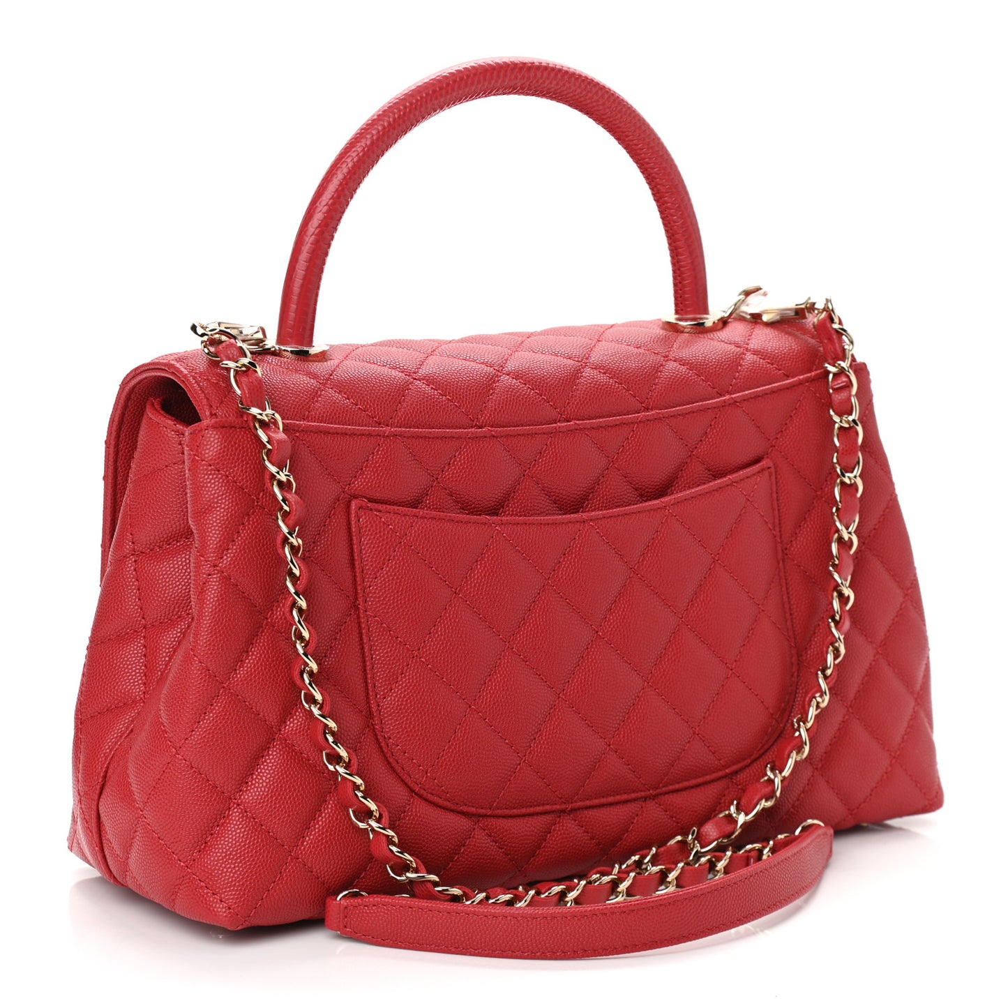 Caviar Lizard Embossed Quilted Small Coco Handle Flap Red