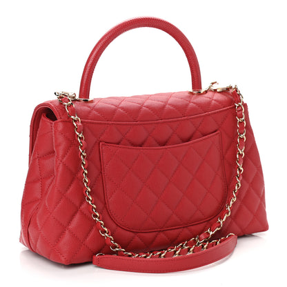 Chanel Caviar Lizard Embossed Quilted Small Coco Handle Flap Red 2 of 10