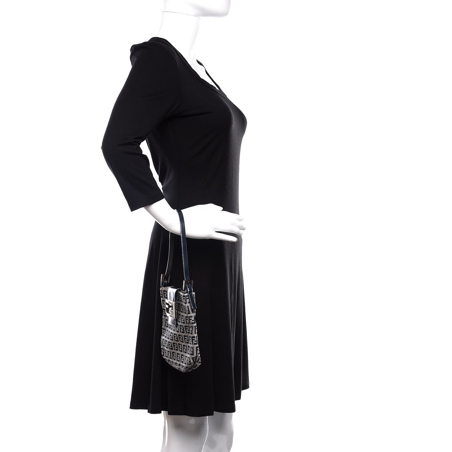 Fendi Zucchino Mini Shoulder Bag Navy Blue 2 of 9