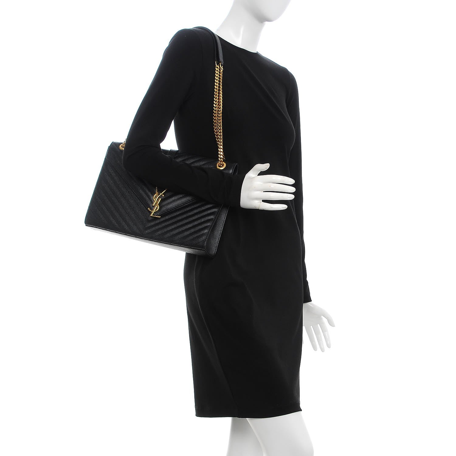 Saint Laurent Grain De Poudre Matelasse Chevron Large Monogram Satchel Black 2 of 8