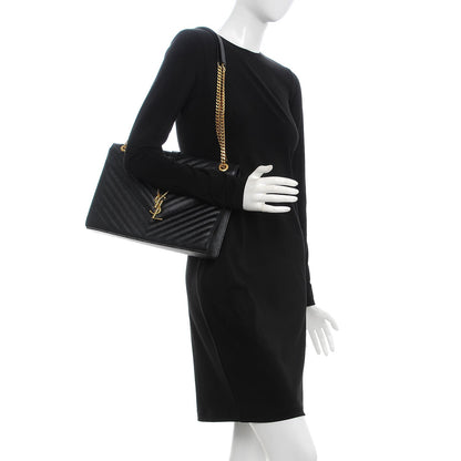 Saint Laurent Grain De Poudre Matelasse Chevron Large Monogram Satchel Black 2 of 8