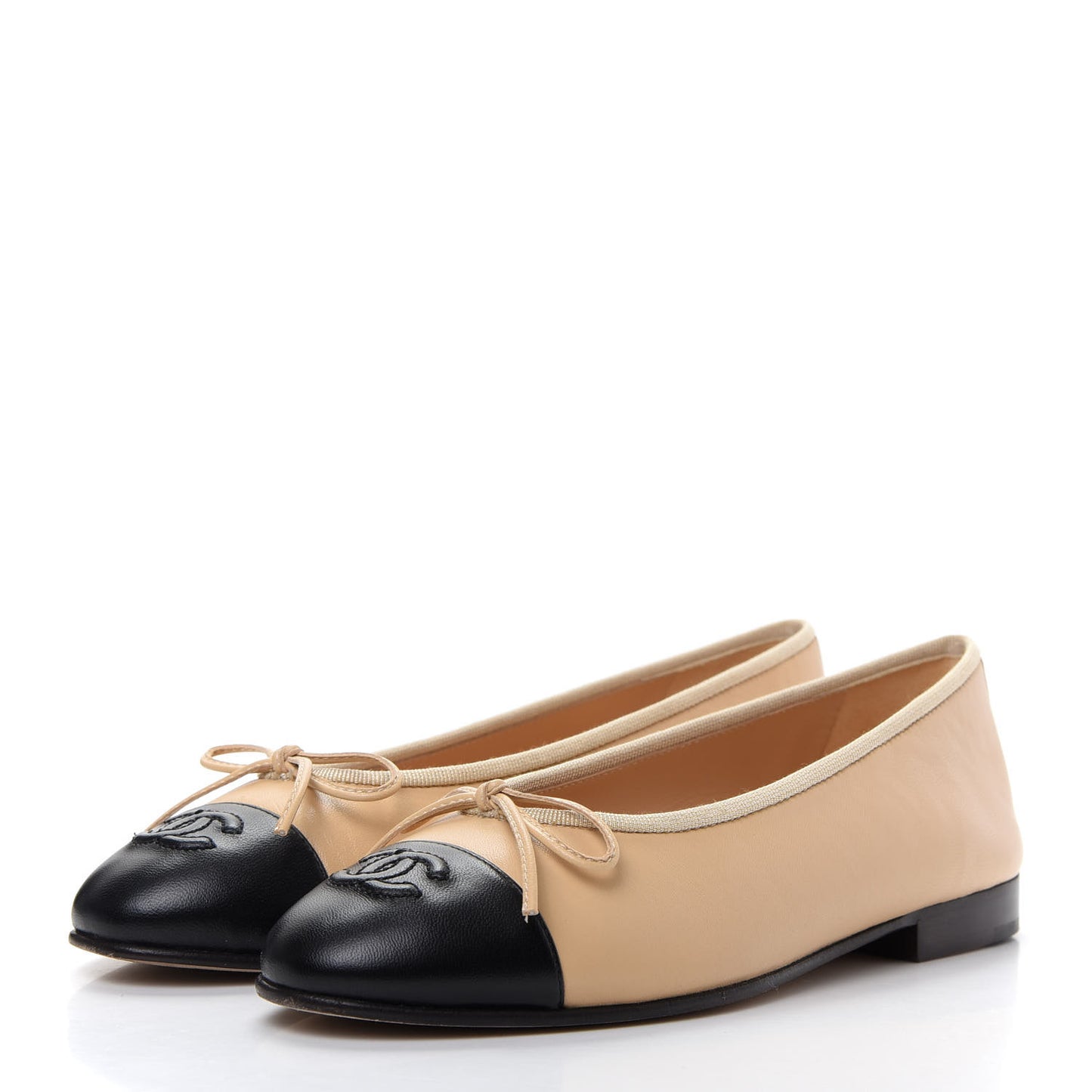 Lambskin Cap Toe CC Ballerina Flats 36.5 Beige Black