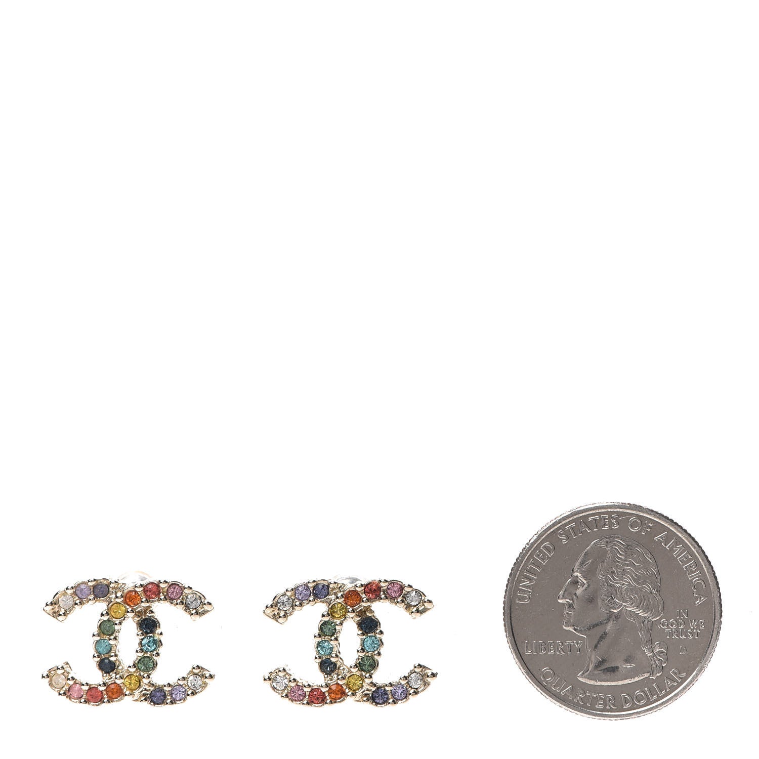 Chanel Crystal Over The Rainbow CC Earrings Gold Multicolor 2 of 5