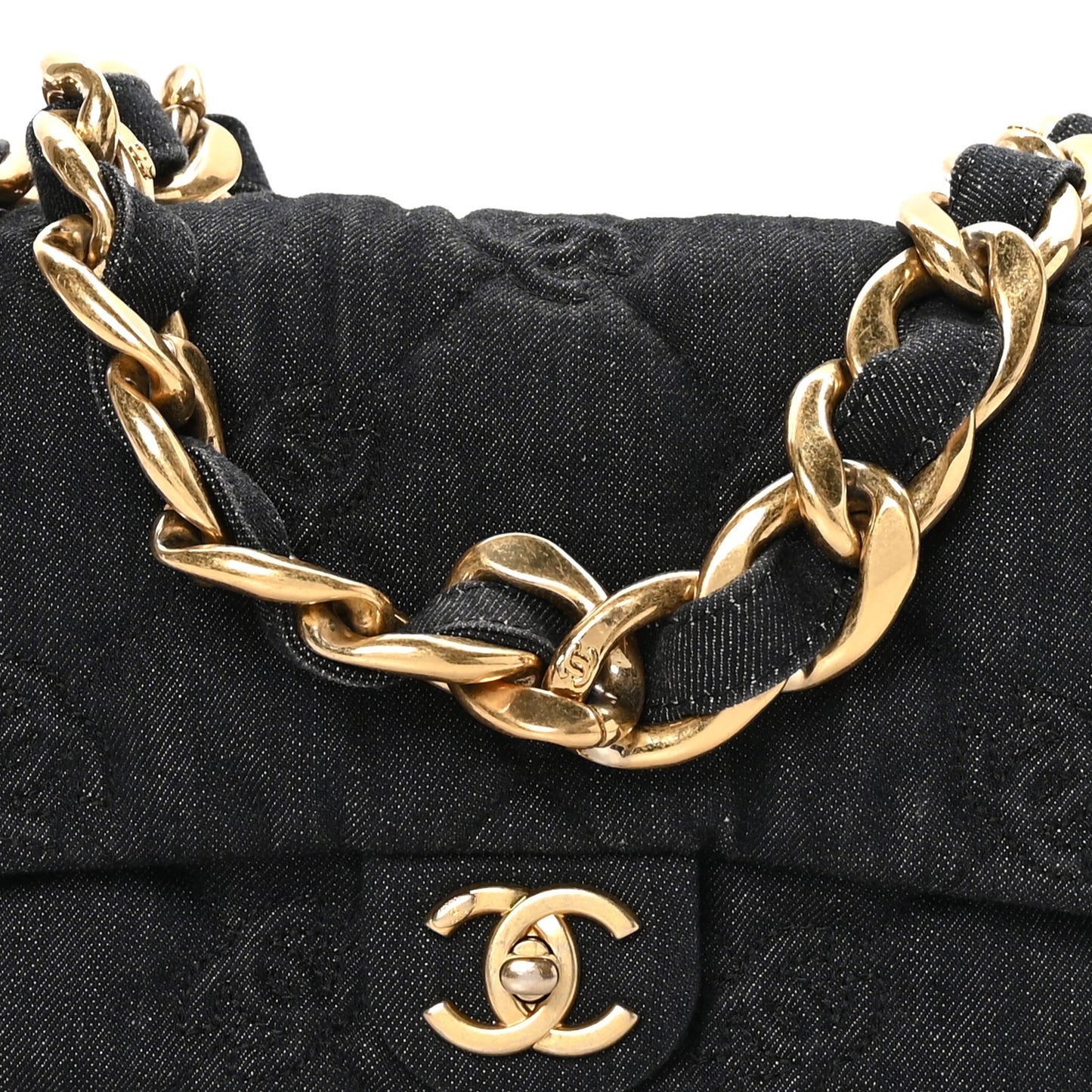 Denim Quilted Medium Funky Town Flap Black