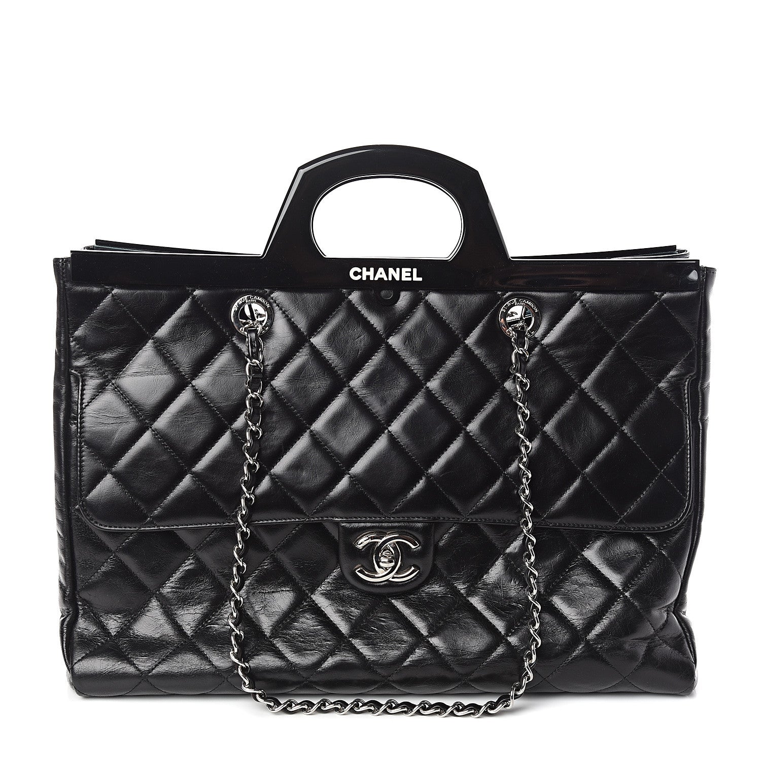 Chanel Glazed Calfskin Quilted Large CC Delivery Tote Black 1 of 9