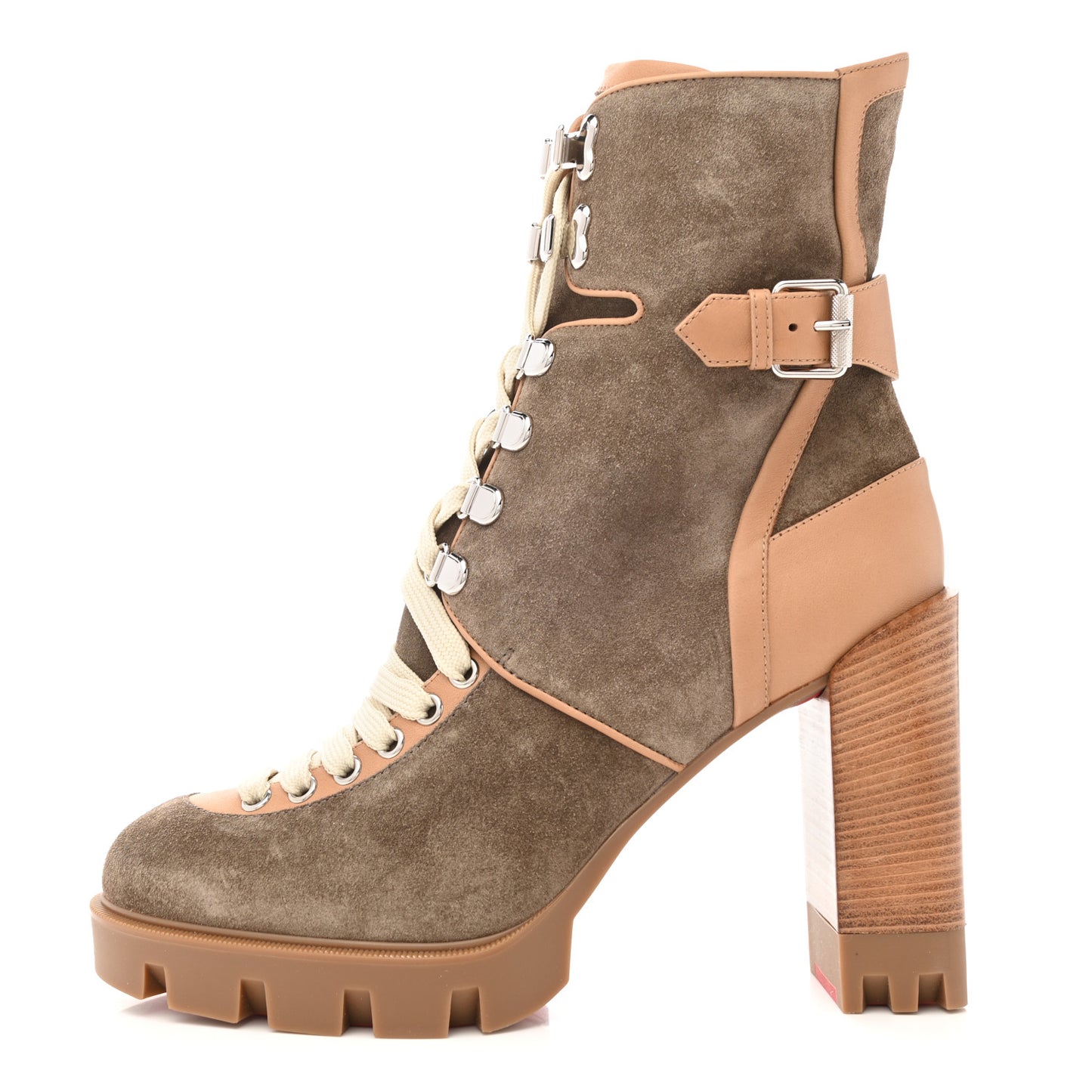 Suede Calfskin Macademia 100 Biker Platform Boots 40.5 Silex Light Cuir Dark Beige