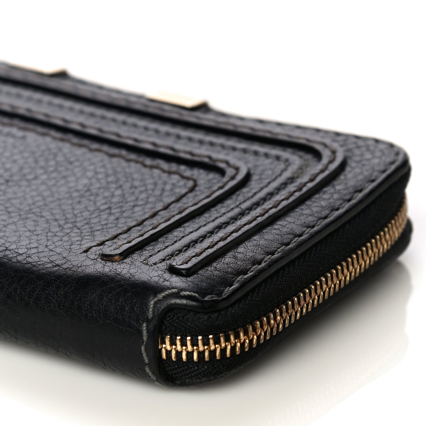 Grained Calfskin Marcie Long Zip Around Wallet Black