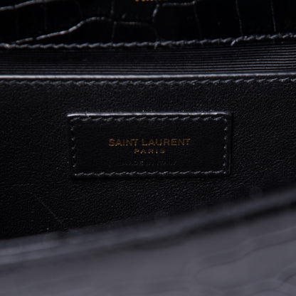 Saint Laurent Calfskin Crocodile Embossed Medium Classic Monogram Kate Tassel Satchel Black 7 of 10