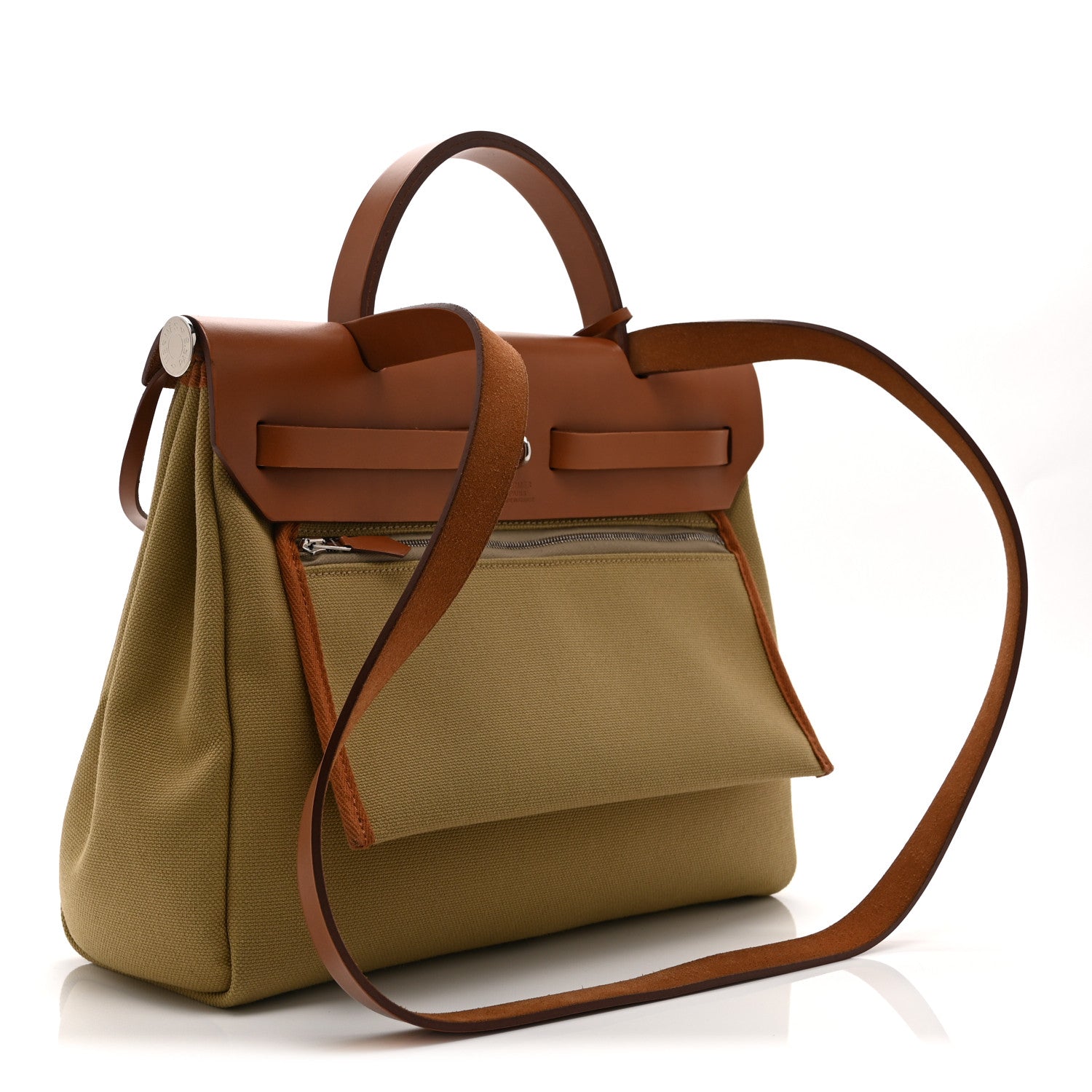 Hermes Military Toile Vache Hunter Herbag Zip Retourne 31 PM Poussiere Fauve 4 of 11
