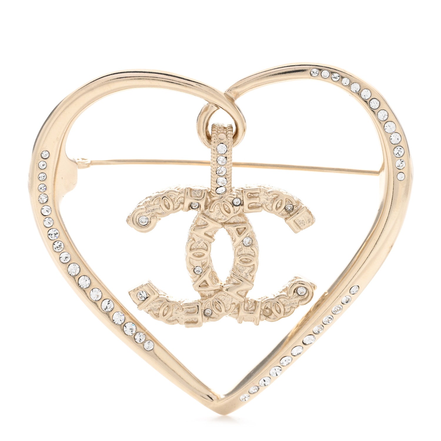 Chanel Crystal CC Logo Heart Brooch Gold 1 of 5