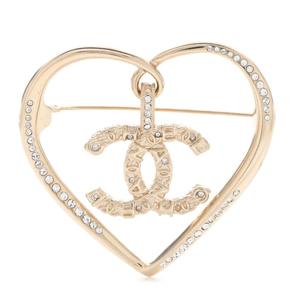 Chanel Crystal CC Logo Heart Brooch Gold 1 of 5