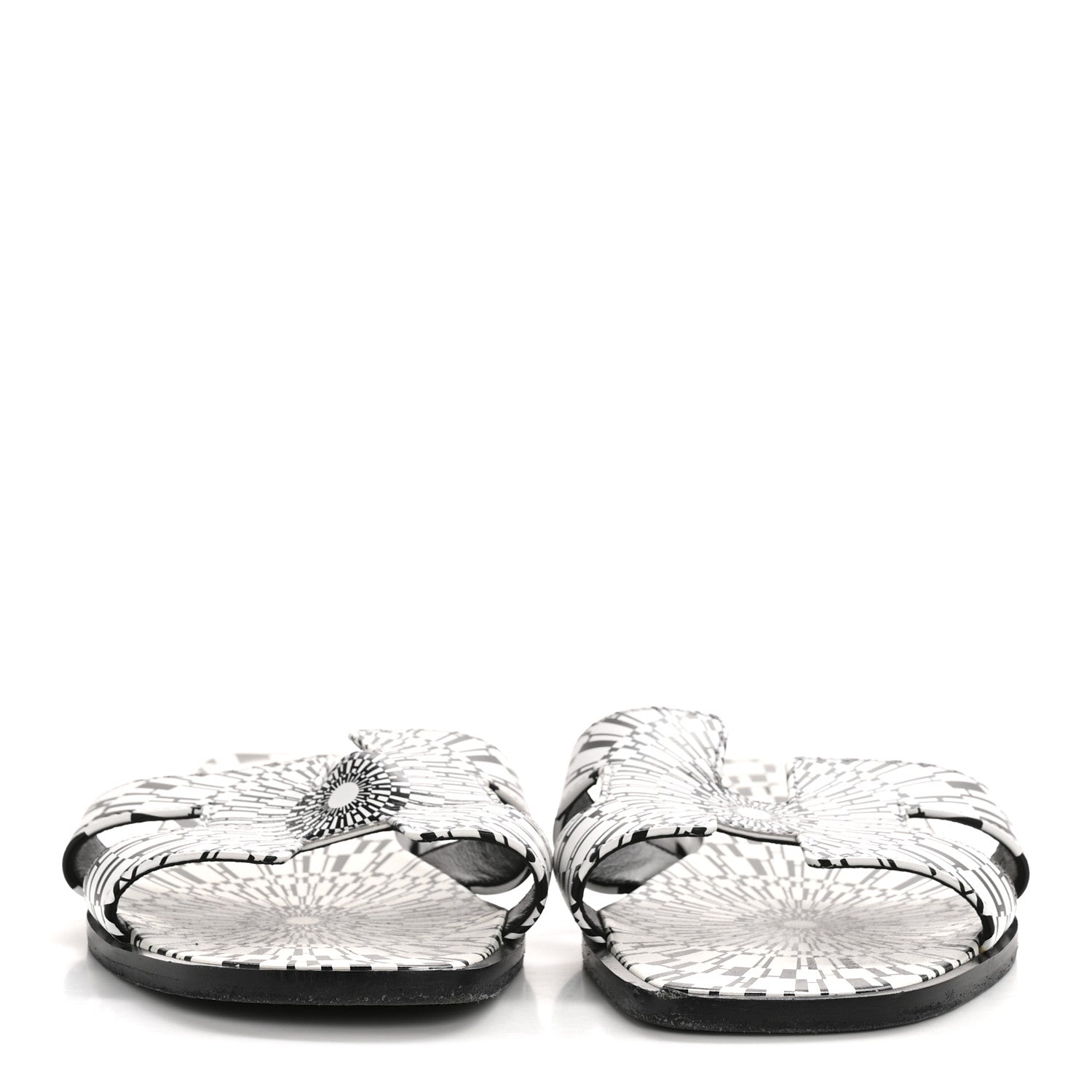 Hermes Calfskin Printed Op'H Oran Sandals 39 Black White 3 of 11