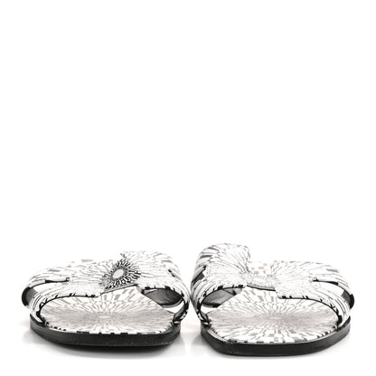 Hermes Calfskin Printed Op'H Oran Sandals 39 Black White 3 of 11