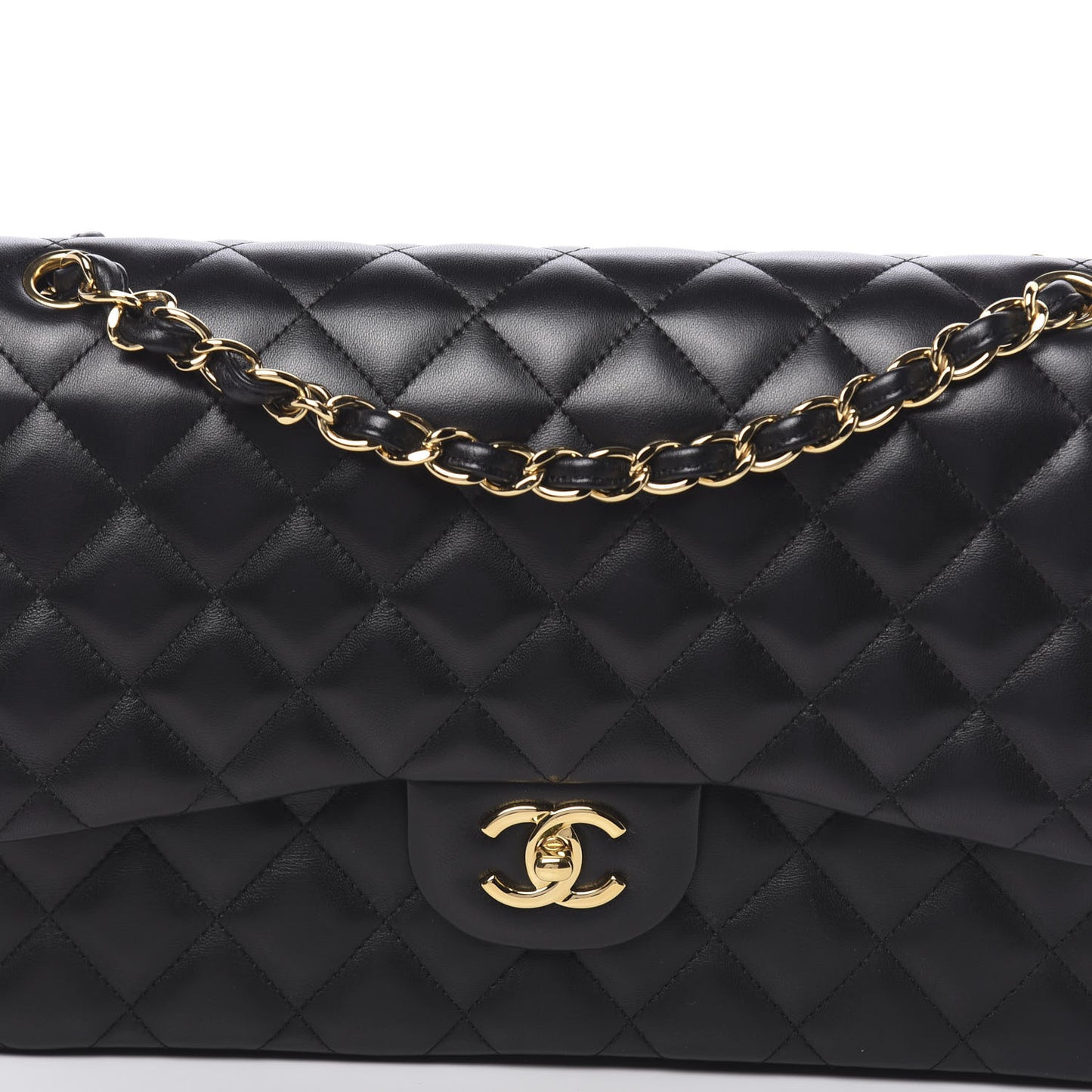 Lambskin Quilted Jumbo Double Flap Black