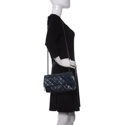 Chanel Glazed Calfskin Quilted Medium Duo Color Flap Blue 2 of 9