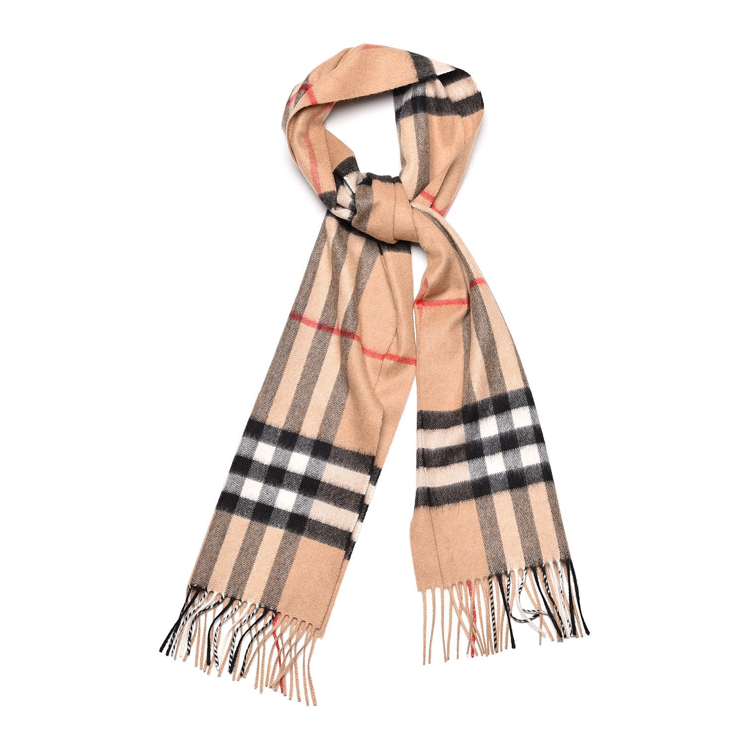 Burberry Cashmere Giant Check Fringe Scarf Camel 1 of 5
